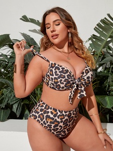 Nouveau <span class=keywords><strong>Maillot</strong></span> <span class=keywords><strong>de</strong></span> <span class=keywords><strong>Bain</strong></span> <span class=keywords><strong>Femme</strong></span> Imprimé Léopard avec Nœud – Bikini Grande Taille Tendance et Sexy Deux <span class=keywords><strong>Pièces</strong></span> 2026 - Product Image 3