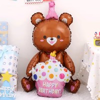Ballon en Mylar 4D Ours Assis Tenant un Gâteau, Ballon en Aluminium Dessin Animé Ours, Décorations de Scène pour Fête d'Anniversaire d'Enfants, Fournitures en Gros