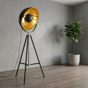 Industrial Tripod Floor Lamp Metal Iron Construction LED Cold White <b>Light</b> Dimmable Drum <b>Shade</b> for Living Room Bedroom Decoration - Product Image 2