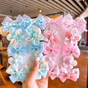 Pinza para el <span class=keywords><strong>pelo</strong></span> de mariposa con flores para niña bonita de malla de gasa para niños de nuevo diseño 10 unids/set accesorios coloridos para el cabello de fiesta con lazo perla - Product Image 3