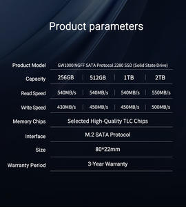 Nuevo SSD Great Wall GW1000 NVMe M.2 PCIe3.0 3D NAND TLC de Alta Velocidad 550MB/s 2TB, Disco Duro Interno para Portátil, Certificado EMC FCC ROHS - Product Image 2