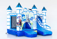 Château gonflable bleu et blanc de conte de fées avec toboggan, équipement de divertissement extérieur pour enfants