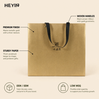 Sac cadeau de luxe personnalisé avec logo, poignée en ruban satiné et estampage à chaud doré pour emballage cadeau de boutique