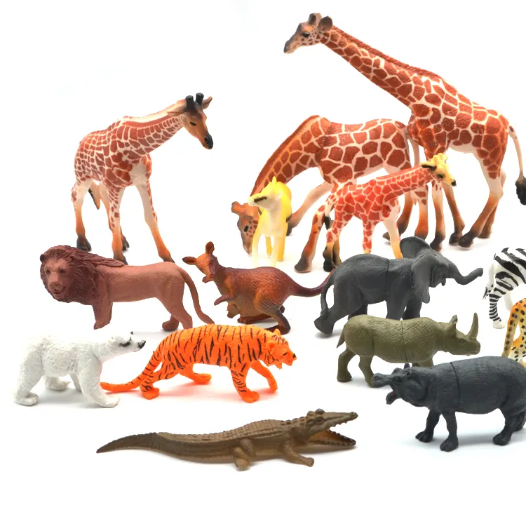 Collection de petits jouets en plastique en vrac populaires d'amazon, animaux de ferme en pvc bon marché pour l'éducation préscolaire des enfants, collection de cours variés