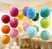 Lanterne ronde en pompons colorés durables EAST TERN de 12 pouces, faite à la main en papier de soie avec franges, pour la décoration de plafond, de pièce, de fête en plein air