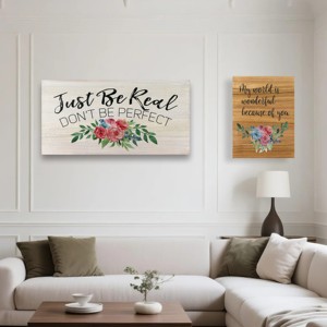 Art mural en bois avec motif floral et citation "Just Be Real Don't Be Perfect" Peintures de paysage Type de produit - Product Image 1