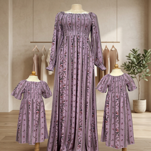 Premium Quality Customizable Mother Daughter Chiffon Maxi-Length V-neck Long Sleeve <b>Dress</b> Luxurious Vintage Y2K Floral Casual - Product Image 3