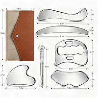 Outil Gua Sha en acier inoxydable, 6 pièces, kit de massage par grattage pour la relaxation musculaire, outils de physiothérapie pour tout le corps avec pochette de rangement