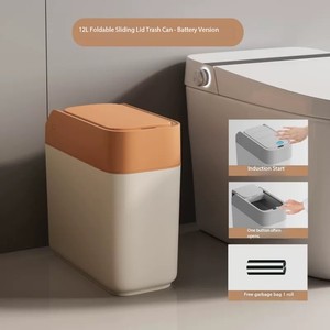 12L coperchio scorrevole Smart pattumiera in plastica intelligente <span class=keywords><strong>bidone</strong></span> della spazzatura con aspirazione che appoggia il sacco della spazzatura per uso ufficio cucina bagno - Product Image 4