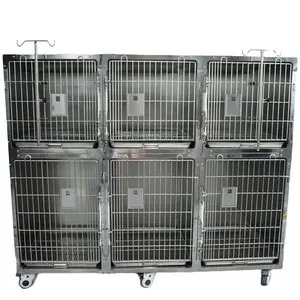 Gabbie per cani a sei porte di qualità di lusso con ruote per gabbie per cani mediche in acciaio inossidabile 304 per ospedali per animali domestici