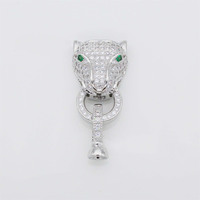 CZ8893 vente en gros de fermoirs à tête de léopard micro pavé CZ plaqué or 18 carats, connecteur de breloques de bracelet en zircone cubique
