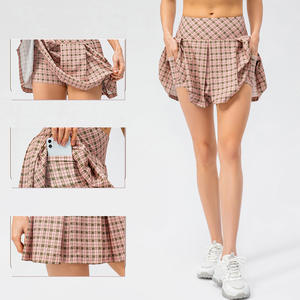 低MOQ滑り止めキュロット女性用チェック柄スポーツスカートプリーツポケット付きテニスダンスと家庭用ランニングOEMチーム名 - Product Image 4