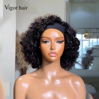 Perruques à bandeau à faible entretien, style Socialite, en cheveux humains brésiliens bruts, Sdd, bouclées ondulées et volumineuses, sans dentelle