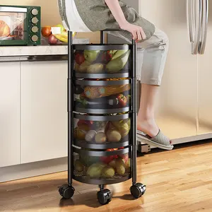 Carrinho e carrinho com rodas para cozinha, carrinho giratório com 3-6 camadas, cesta de frutas e vegetais