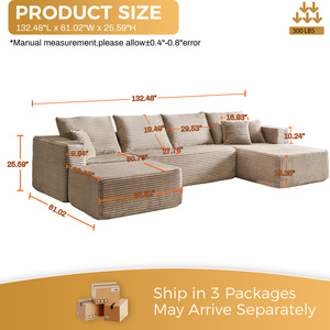 U Shape Large Boneless Cloud Couch Living Room Set Sectional with Removable <b>Covers</b> - Product Image 2