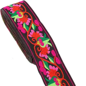 2 Inch Custom Luxury Vintage Embroidered Trim Floral fabric Woven Ribbon Jacquard for Apparel Accessories