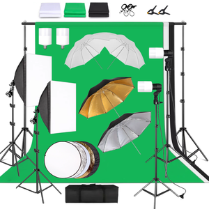Kit de parapluies de studio photo 33' 84cm blanc, or, noir, ampoules à lumière douce, support de lampe de prise de vue, trépied - Product Image 1