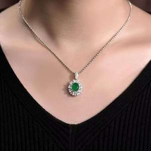 <b>Solid</b> 18K <b>Gold</b> Natural Emerald <b>Pendant</b> Set With 43pcs Diamonds 21pcs White Sapphires Gala Statement Necklace - Product Image 4