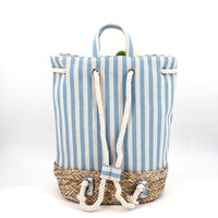 Sac à main en toile rayée avec pompon pour femmes, personnalisé, grande capacité, en paille, avec cordon de serrage,