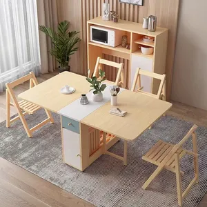 家族用木製リビングルームテーブルMDFボード厚みのあるテーブル隠し椅子ダイニングテーブル多機能格納式折りたたみ式