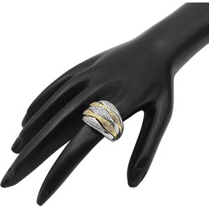 Anillo de diamantes Ornaatis de 0,75 quilates de talla redonda, dos tonos, plata de ley 925, Wave Dome, talla 7 para mujer, elegante - Product Image 4