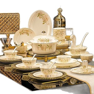 Nouvel ensemble de bols et d'assiettes de style chinois, en porcelaine de Jingdezhen, peint à la main or et jade, vaisselle de style national Shanders - Product Image 5