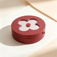 Boîte de rangement de maquillage ronde en velours bordeaux personnalisée avec fermoir métallique, étui pour rouge à lèvres, boîte cadeau, boîte de beauté de luxe en cuir