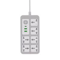 Multiprise universelle 6 prises avec 2 ports USB-A/1 port USB-C, protection contre les surtensions, indice IP22, fonction sécurité enfant, câble de 2 m pour la maison et le bureau
