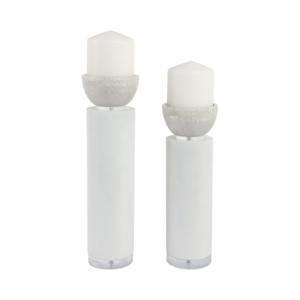 Set di portacandele moderni in vetro smerigliato con bordo in metallo per decorazioni per la casa, centrotavola, ingresso, consolle. - Product Image 2