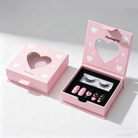Boîte d'emballage personnalisée en forme de livre avec couvercle rabattable, pour coffret de beauté, faux cils et ensemble de produits pour les ongles, avec fenêtre