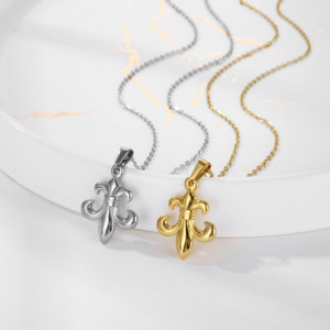 Non Tarnish PVD 18K Plaqué Or Hommes Collier En Acier Inoxydable Fleur De Lis Français Fleur De Lys Pendentif Charmes Collier Bijoux - Product Image 3
