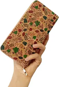 Damen-Kork-Kortage vegan langes Portemonnaie mit Reißverschluss große Kork-Leder-lange Brieftasche