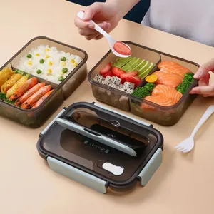 어린이용 투명 도시락 뚜껑 포함 식품 보관 용기 누출 방지 전자 레인지 식품 따뜻한 간식 도시락 상자 일본 스타일