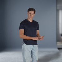 T-shirts décontractés pour hommes GITEX fabriqués en Italie, col en V, 100 % coton, 200 grammes, manches courtes, design uni, coupe classique