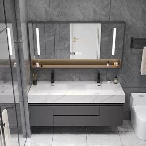 Light Luxury All-in-One Bathroom Basin Washstand Seamless Rock Plate Ceramic Lacquer Finish Door Panel Bath <b>Mirror</b> Cabinet - Product Image 4