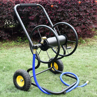 Nouveau design, vente en gros, dévidoir de tuyau mural réglable en acier à 2 roues avec raccord en laiton, norme ANSI, pour l'irrigation et les voitures