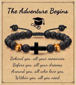 Pulsera de piedra de ojo de tigre para hombre KOMI, pulsera cruzada ajustable de cuerda tejida a mano - Product Image 3