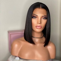 Perruques Courtes Bob Pixie Cut en Cheveux Humains Lisses Naturels avec Dentelle Frontale HD pour Femmes Noires