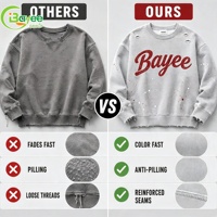 Sweat-shirt personnalisé en coton épais de qualité supérieure, imprimé, effet vieilli, coupe courte, style vintage, décontracté, streetwear pour homme