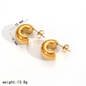 C-Shaped Stainless Steel Stud Earrings For Women Geometric Design Fashionable Elegant <b>Titanium</b> Steel Earrings Te60305 G S - Product Image 5