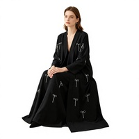 Nouvelle Tendance Mode Éthnique Été 2025 – Cardigan Abaya Ample à Manches Longues, Brodé de Perles Exquises et Couleur Unie