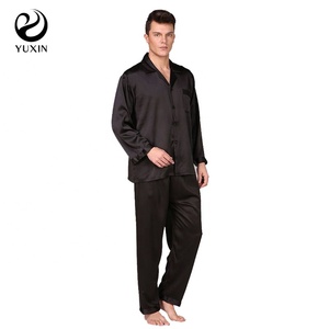 Black <strong>Pajamas</strong> <strong>Set</strong> for <strong>Men</strong> Man Satin <strong>Pajamas</strong> Pjs With Pants L-3XL <strong>Pajama</strong> Navy Color Sleepwear - Product Image 1