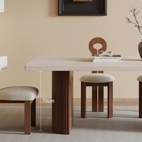 Table à manger rétro française en bois massif chaises en ardoise travertin ovale de style mi-antique concepteur Internet célébrité petit appartement
