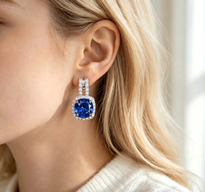 Orecchini Pendenti con Zircone Blu a Forma di Cuscino, Orecchini Pendenti con Doppia Barra di Cristalli, Eleganti Gioielli per Matrimoni e Feste - Product Image 1