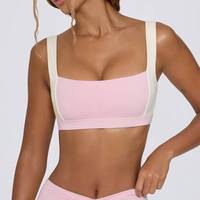 Soutien-gorge de sport sexy rembourré à col carré, dos ouvert, bretelles contrastées, personnalisable avec logo, pour femme, confortable et mignon, idéal pour le yoga