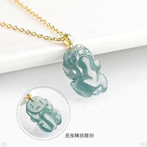 หยกธรรมชาติปี่ซิ่ว หยกน้ำเงิน จี้ทอง 18K เครื่องประดับผู้หญิง สไตล์จีน ของขวัญ พร้อมใบรับรอง D608 - Product Image 2