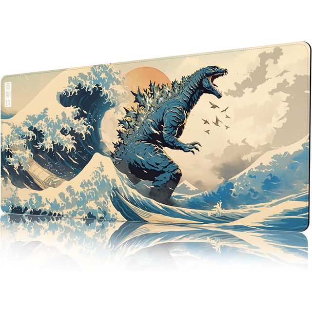 Japanese Anime Cartoon Gaming Mouse Pad Kanagawa Great Wave Stitched Edges 800x300mm Rubber Base Heat Transfer Extended Desk