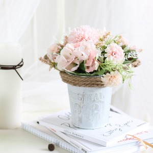 Pequeño Set de Bonsái de <span class=keywords><strong>Hortensia</strong></span> y Rosa, Adornos de Flores de Plástico en Maceta de Imitación de Hierro para Colgar en la Pared en Bodas y Acción de Gracias - Product Image 2