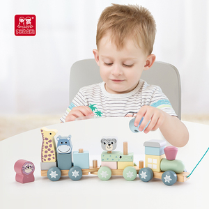 <span class=keywords><strong>Tren</strong></span> de apilamiento de madera para niños, juguete educativo para pequeños animales del Zoo - Product Image 1