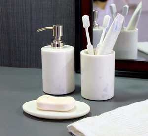 Eco-Friendly Marble Look Customized 5-Piece <b>Bathroom</b> Toilet <b>Accessories</b> <b>Set</b> for Countertop Use in Apartment Decor - Product Image 6